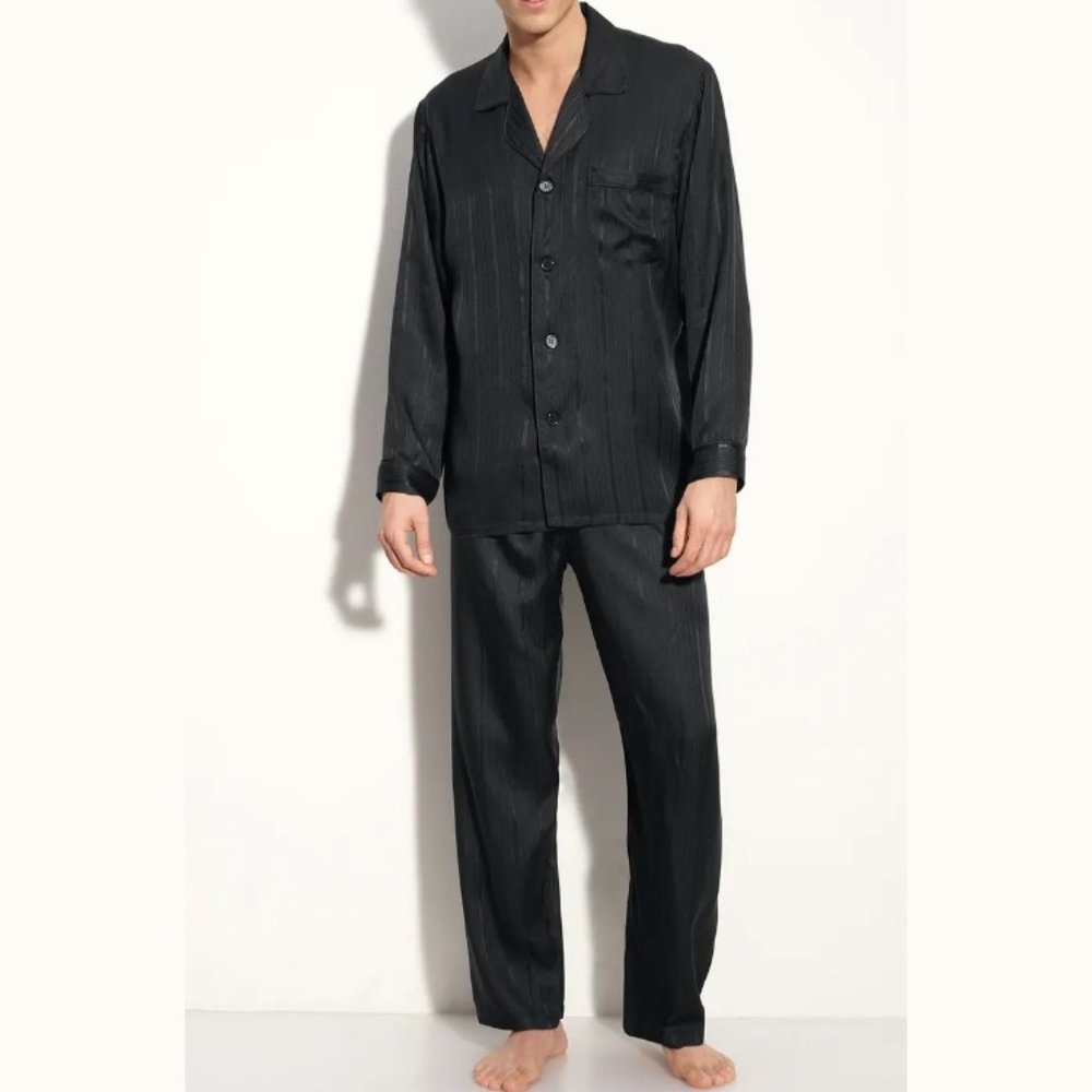 Black Silk Herringbone Pajamas